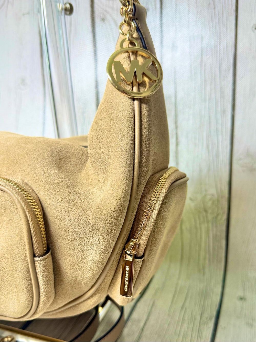 BRAND NEW Michael Kors Camel Merritt Medium Suede Convertible Shoulder Bag - Picture 5 of 14